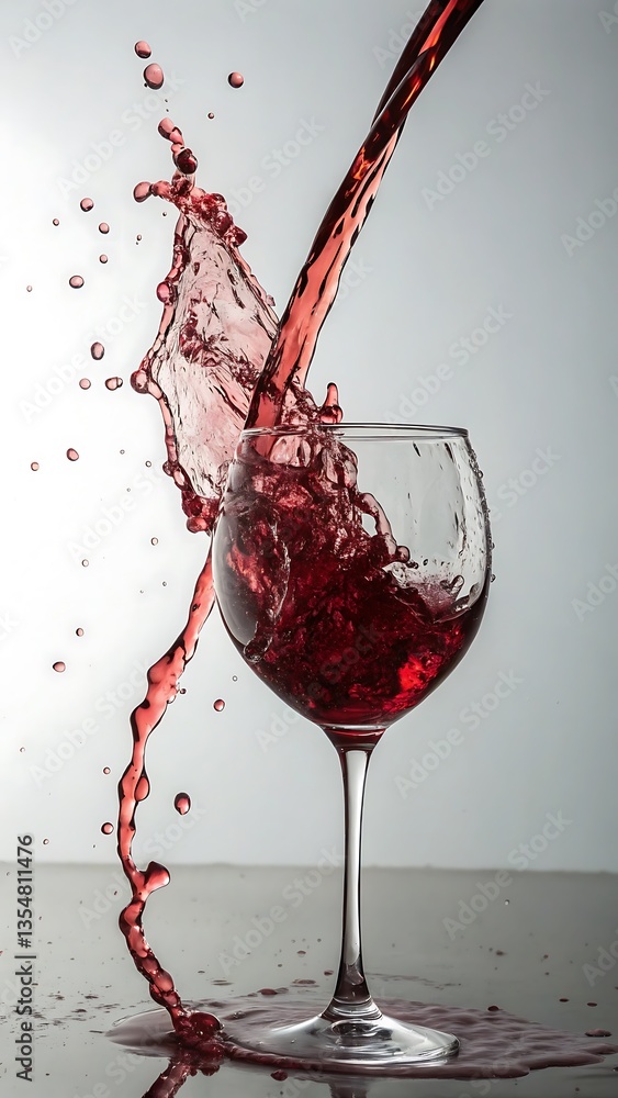 Poster elegant moment: red liquid splashing artistically into clear glass, creating dynamic motion and capt