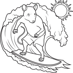 Rat Summer Surfer Animal Vector Graphic Art Illustration