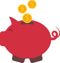 Piggy bank with coins from top Vector illustration