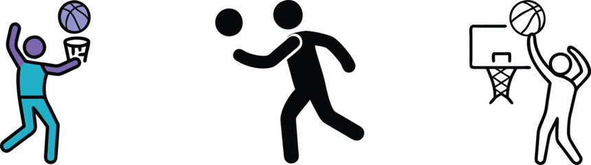 Basketball Player Icons Dribbling, Shooting, and Scoring