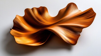Abstract wavy sculpture with flowing lines in bronze and golden shades