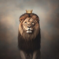 Fototapeta premium Majestic Lion King Crown Portrait.