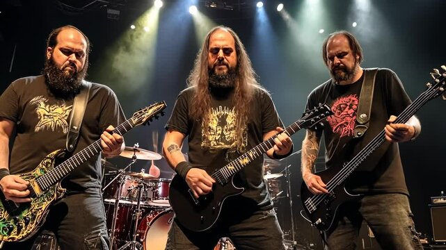 Metal band performs electrifying live concert in a packed venue with passionate fans in attendance