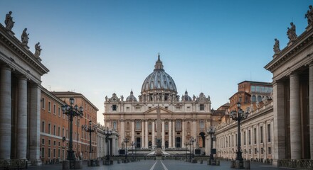 Obraz premium Saint Peters Basilica stands majestically under a clear and bright blue sky