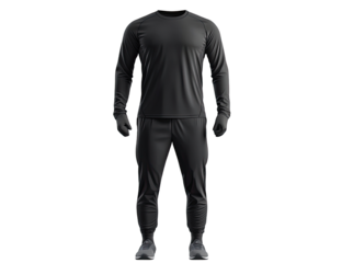 Dark grey athletic tracksuit.  Full body view