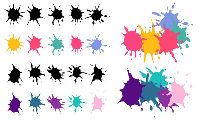 Paint splash brush, Colouful Paint splatter, Pattern brush graphic element, Abstract art background object, Black and colour brushes with layering examples