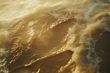 Obraz premium Soft waves lap gently against warm sand during golden hour, evoking nostalgia and tranquility Generative AI