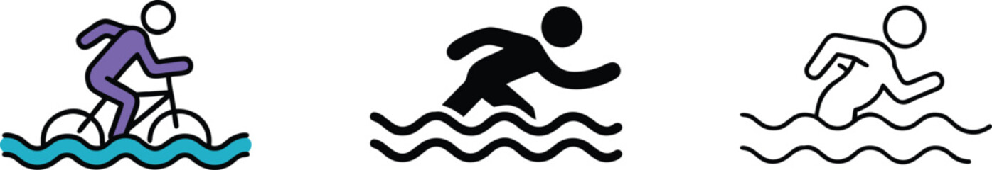 Triathlon Icons Swimming, Cycling, Running Water Activities