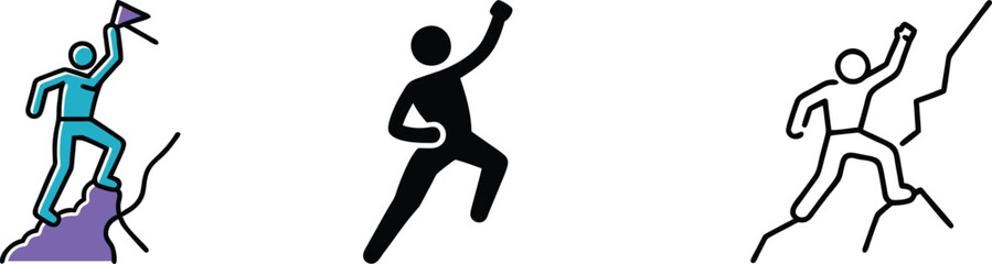 Celebrating Success Climber Figures Reaching Summits, Goals