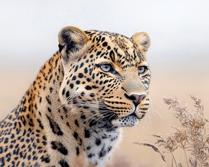 Leopard portrait with autumn grassland.