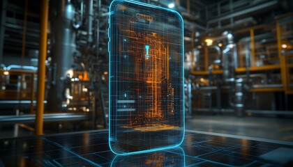 A futuristic schematic depiction of a digital smartphone device