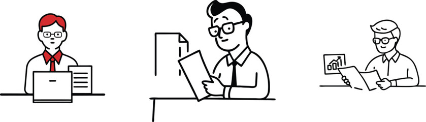 Businesspeople Reviewing Documents, Reports, and Financial Data