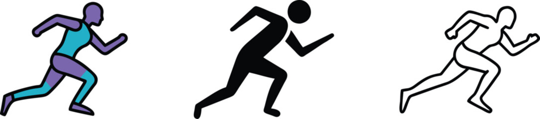 Running Person Silhouettes Color, Black, White, Exercise, Sports, Athlete, Fitness, Movement, Action