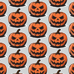 Collection of carved pumpkins with various scary and funny expressions, perfect for Halloween themes. Vector cartoon illustration