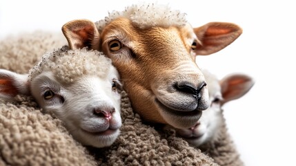 Fototapeta premium Intimate Sheep Portrait: A Family Bond Captured in Close-Up Detail