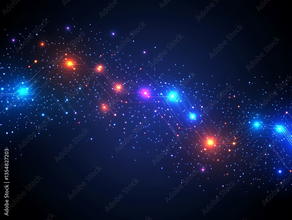 Aufkleber galactic network connection with bright spots and circuit paths artwork