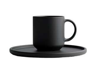 Modern matte black coffee cup and saucer