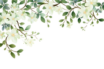  Frame with Green Leaves and Flowers - Isolated on transparent background