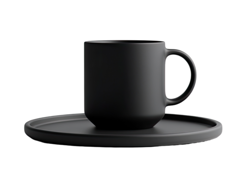 Modern matte black coffee cup and saucer