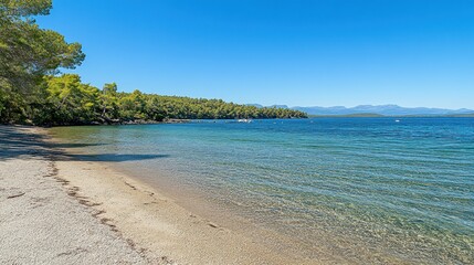 Obraz premium A scenic coastal view with a calm blue sea and sky