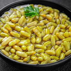 Beans flageolet green bean fresh delicious gourmet food background on the table rustic food top view copy space keto and paleo diet vegetarian and vegan food