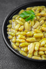 Beans flageolet green bean fresh delicious gourmet food background on the table rustic food top view copy space keto and paleo diet vegetarian and vegan food