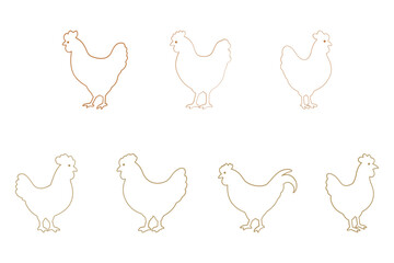Hen Outline Animal Icon Set