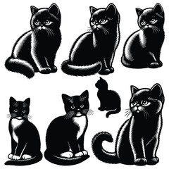 set of cats silhouettes
