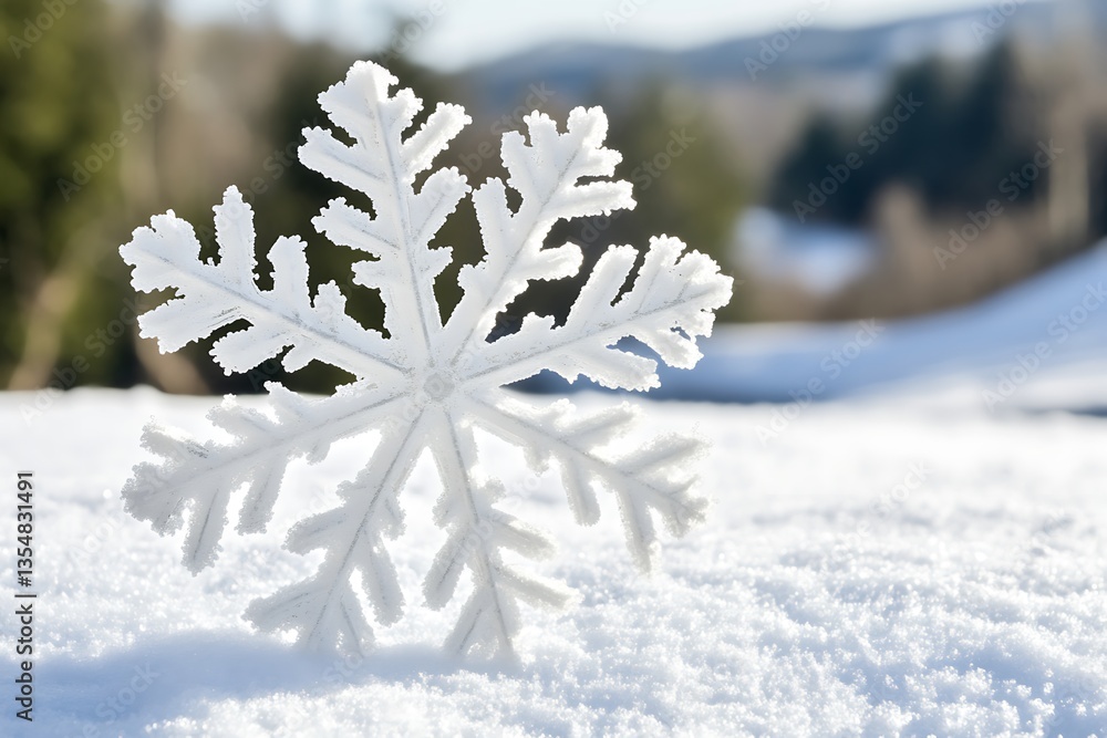 Poster intricate snowflake resting delicately on pristine snow in cold weather