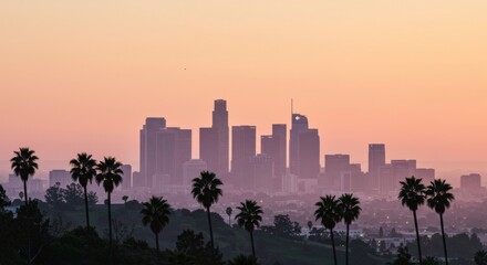 Silhouette of the Los Angeles skyline during a golden sunset