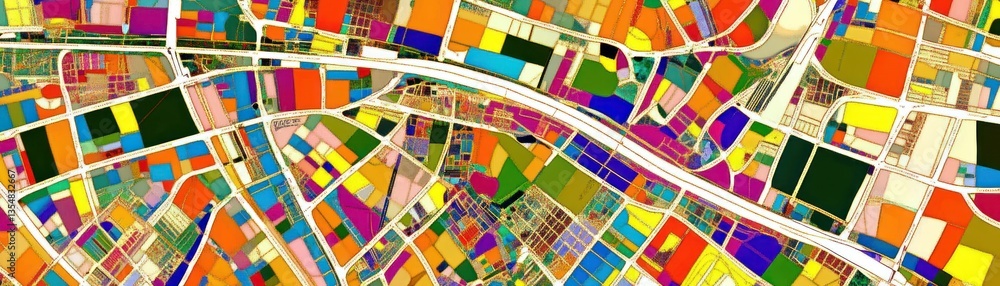 Poster colorful abstract map depicting roads and segmented geometric forms