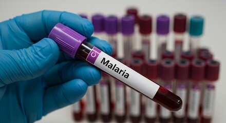 Naklejka premium Blood Sample Analysis Doctor Holding Test Tube for Malaria Diagnosis