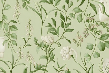 Elegant Botanical Print Featuring Delicate White Flowers and Lush Green Foliage