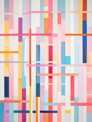 Illustration géométrique rayée, couleurs pop, lignes artistiques colorées