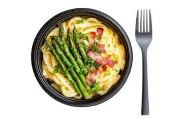 Creamy pasta dish with asparagus and bacon