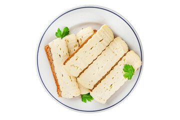 Sandwich soft cheese Camembert or Brie fresh delicious gourmet food background on the table rustic food top view copy space