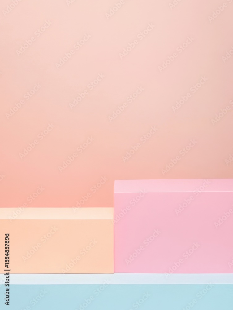 Poster geometric composition: a minimalist tableau featuring pastel-colored blocks against a soft backdrop