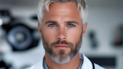 Naklejka premium Focused doctor with a serious expression