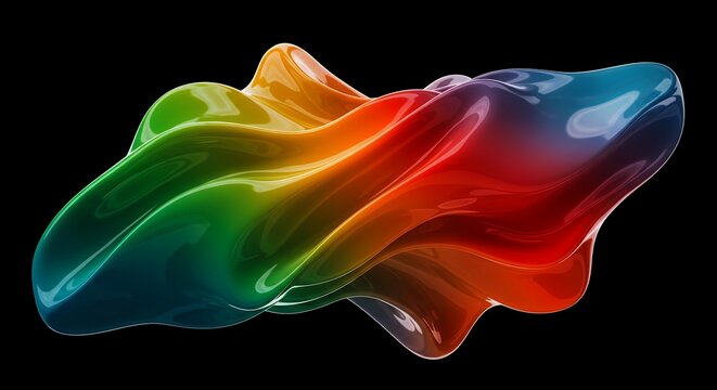 Abstract fluid colorful glossy shape motion on black background digital art