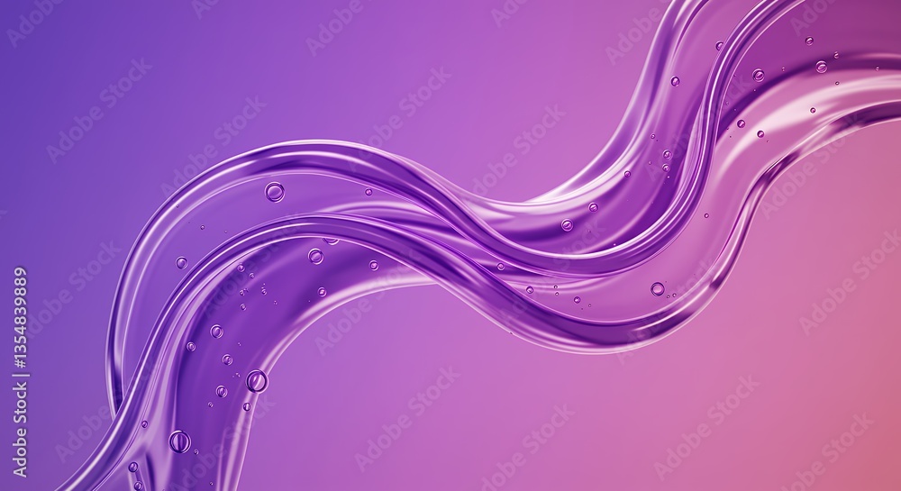 Poster abstract purple wave with bubbles flowing diagonally on a gradient background