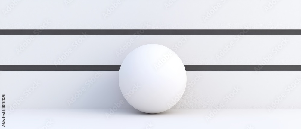 Poster minimalistic white sphere against a simple striped background, perfect for modern design and abstrac