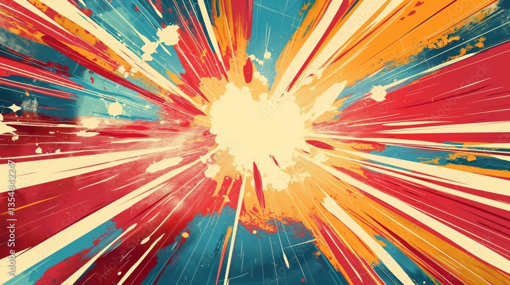 Poster vibrant abstract explosion of colors in a dynamic burst pattern.