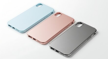 Three Stylish Smartphone Cases in Different Colors on White Background