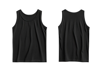 Blank black tank top mockup.  Front and back views of a plain, dark gray/black tank top, suitable for design mockups.  Soft, casual style