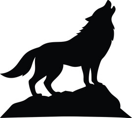 Howling Wolf Silhouette on Elevated Rock for Wilderness and Mystery-Themed Designs