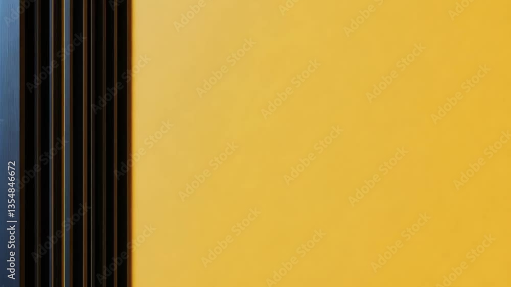 Poster abstract composition of vertical black lines against a vibrant yellow background creating a modern, 