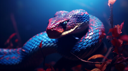 Blue viper snake on branch viper snake blue