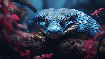 Blue viper snake on branch viper snake blue