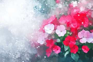 Vibrant Floral Blossom Abstract Background with Colorful Impatiens Flowers in Soft Focus and Dreamy Blurred Effect for Art and Design Projects