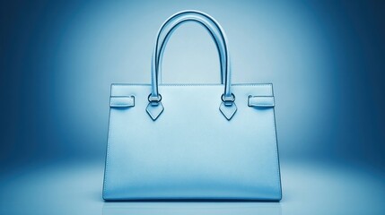 A stylish rectangular blue handbag with two arched handles